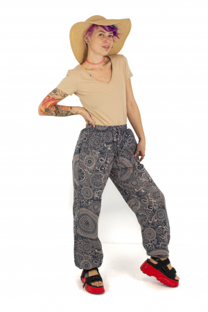 Pantaloni cu print Mandala all over- Petrol [2]