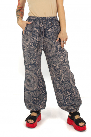 Pantaloni - Pantaloni cu print Mandala all over- Petrol