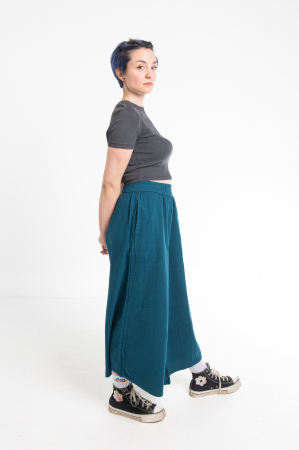 Pantaloni Culottes din Bumbac cu Bandă Elastica in Talie si Buzunare Laterale [4]