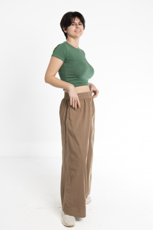 Pantaloni Culottes din Bumbac cu Bandă Elastica in Talie si Buzunare Laterale [18]