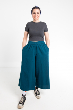 Pantaloni Culottes din Bumbac cu Bandă Elastica in Talie si Buzunare Laterale [1]