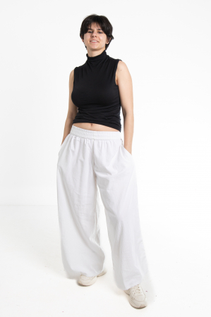 Pantaloni Culottes din Bumbac cu Bandă Elastica in Talie si Buzunare Laterale [45]