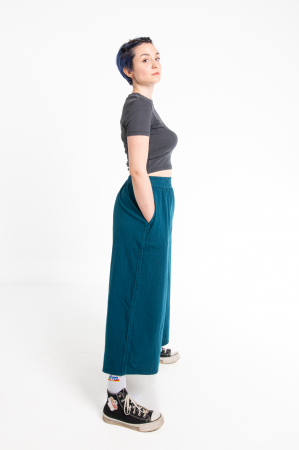 Pantaloni Culottes din Bumbac cu Bandă Elastica in Talie si Buzunare Laterale [3]