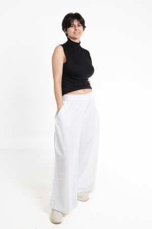 Pantaloni Culottes din Bumbac cu Bandă Elastica in Talie si Buzunare Laterale [47]