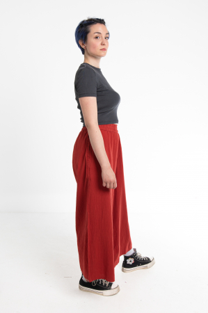 Pantaloni Culottes din Bumbac cu Bandă Elastica in Talie si Buzunare Laterale [24]
