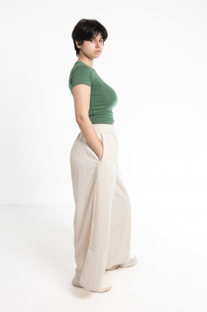 Pantaloni Culottes din Bumbac cu Bandă Elastica in Talie si Buzunare Laterale [2]