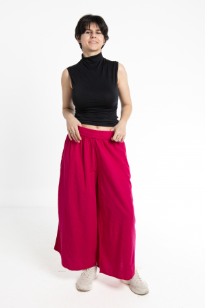 Pantaloni Culottes din Bumbac cu Bandă Elastica in Talie si Buzunare Laterale [28]