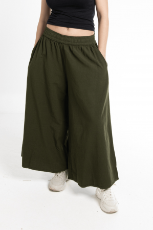 Pantaloni Culottes din Bumbac cu Bandă Elastica in Talie si Buzunare Laterale [0]