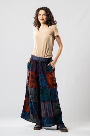 Pantaloni Culottes Patch din Bumbac cu Print - Nuanțe de Albastru [1]
