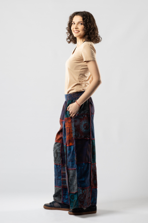 Pantaloni Culottes Patch din Bumbac cu Print - Nuanțe de Albastru [2]