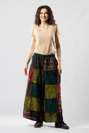 Pantaloni Culottes Patch din Bumbac cu Print - Nuanțe de Verde [1]