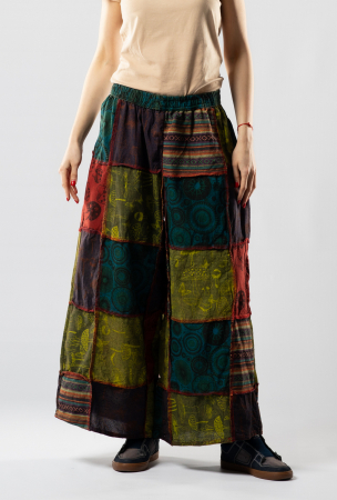 Pantaloni Culottes Patch din Bumbac cu Print - Nuanțe de Verde [0]