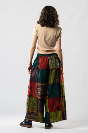 Pantaloni Culottes Patch din Bumbac cu Print - Nuanțe de Verde [3]