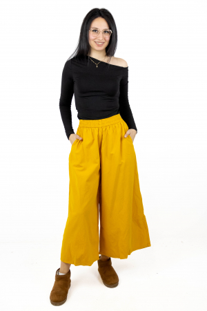 Pantaloni Culottes din Bumbac cu Bandă Elastica in Talie si Buzunare Laterale [1]