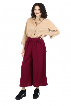 Pantaloni Culottes din Bumbac cu Bandă Elastica in Talie si Buzunare Laterale [3]