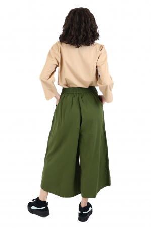 Pantaloni Culottes din Bumbac cu Bandă Elastica in Talie si Buzunare Laterale [2]