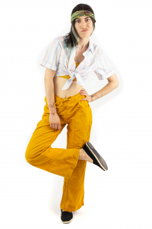 Pantaloni din bumbac cu inchidere prin fermoar - Khaki [3]