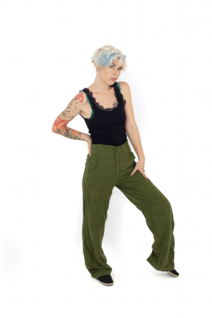 Pantaloni din bumbac cu inchidere prin fermoar - Khaki [3]