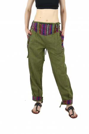 Pantaloni - Pantaloni din bumbac cu motive etno - Visiniu