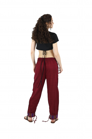 Pantaloni din bumbac cu motive etno - Visiniu [3]