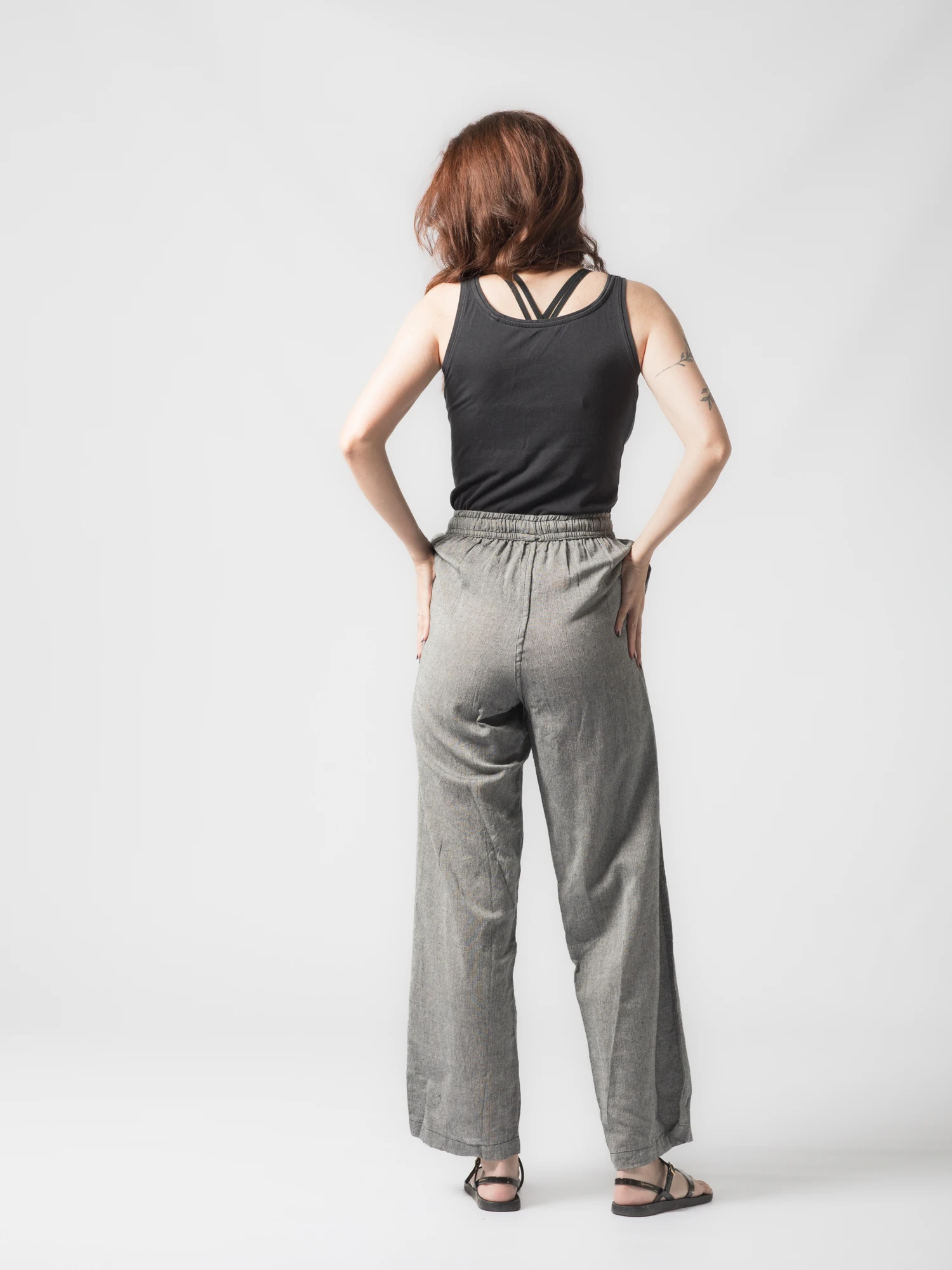 Pantaloni din bumbac drepti cu snur - Gri [5]