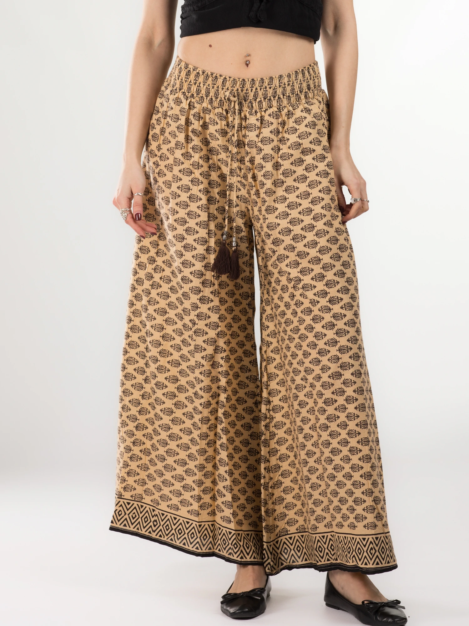 Primavara 2026 - Pantaloni din bumbac evazati cu elastic si snur in talie - Model 16