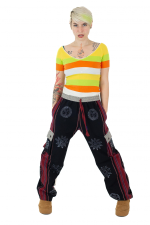 Pantaloni - Pantaloni din bumbac shyama - block printing - negru