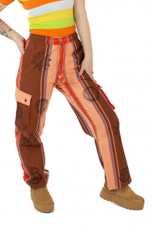 Pantaloni - Pantaloni din bumbac shyama - block printing - somon