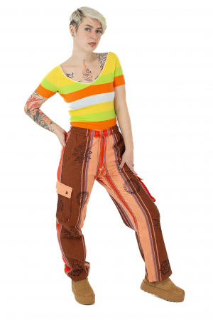 Pantaloni din bumbac shyama - block printing - somon [2]