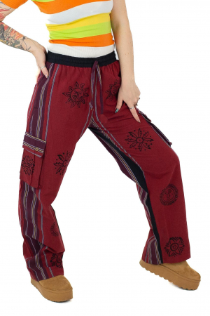 Pantaloni - Pantaloni din bumbac shyama - block printing - visiniu