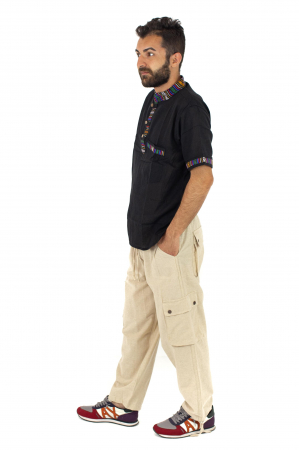 Pantaloni din bumbac tip cargo cu snur - Crem [2]