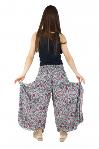 Pantaloni din material fluid petrecuti cu print floral - Model 13 [3]