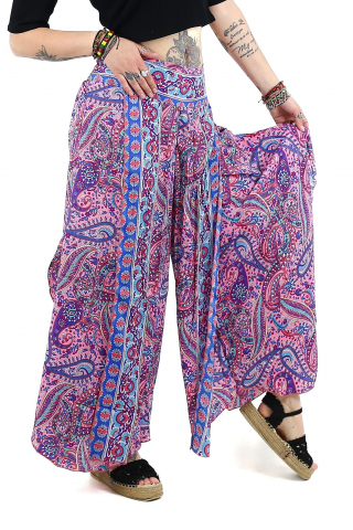 Pantaloni - Pantaloni din material fluid petrecuti cu print floral - Model 13