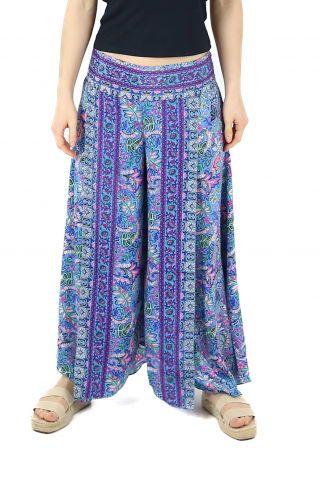 Pantaloni - Pantaloni din material fluid petrecuti cu print floral - Model 13