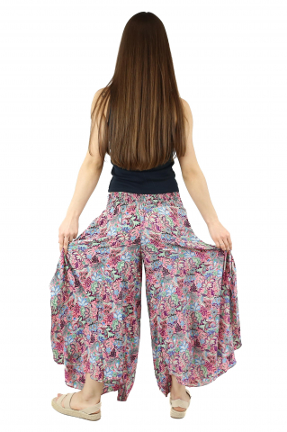 Pantaloni din material fluid petrecuti cu print floral - Model 13 [3]