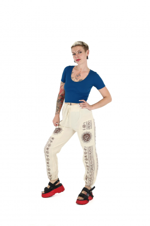 Pantaloni drepți din bumbac cu print Om - Alb [3]