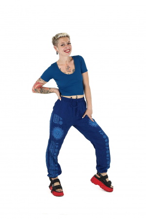 Pantaloni drepți din bumbac cu print Om - Teal [2]