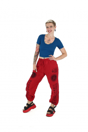 Pantaloni drepți din bumbac cu print Om - Roșu [3]