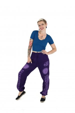 Pantaloni drepți din bumbac cu print Om - Mov [4]