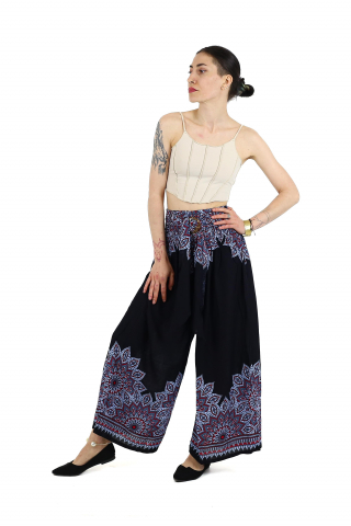 Pantaloni evazati cu banda elastica si catarama in talie - Teal [3]