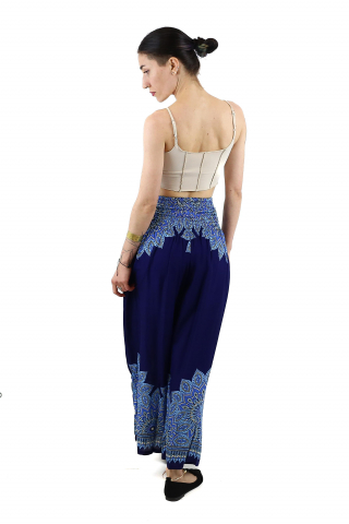 Pantaloni evazati cu banda elastica si catarama in talie - Teal [4]