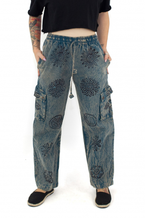 Pantaloni hindu cu buzunare laterale - Albastru [0]