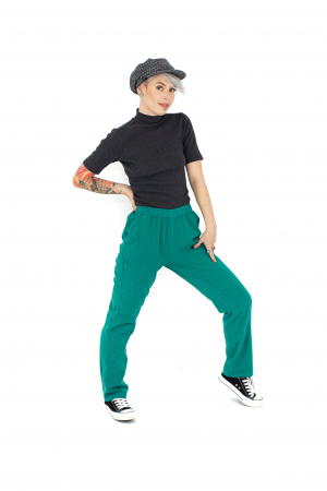 Pantaloni intr-o culoare cu croi drept - Turquoise (M) [2]