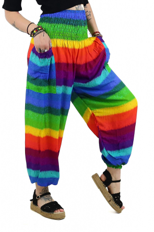 Pantaloni - Pantaloni Jasmine cu print abstract si dungi - Multicolor