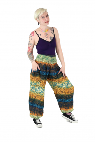 Pantaloni Jasmine cu print abstract si dungi - Multicolor [3]