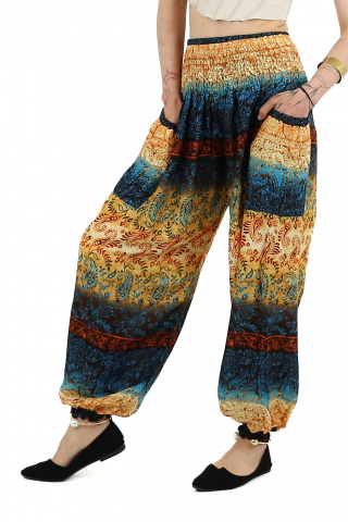 Pantaloni Jasmine cu print abstract si dungi - Multicolor [0]