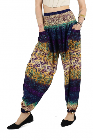 Pantaloni - Pantaloni Jasmine cu print abstract si dungi - Multicolor