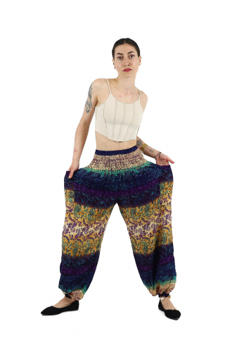 Pantaloni Jasmine cu print abstract si dungi - Multicolor [4]