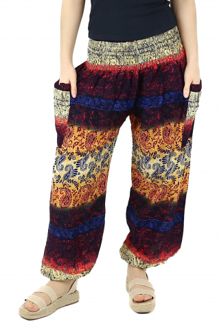 Pantaloni - Pantaloni Jasmine cu print abstract si dungi - Multicolor