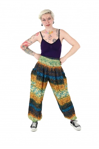 Pantaloni Jasmine cu print abstract si dungi - Multicolor [1]